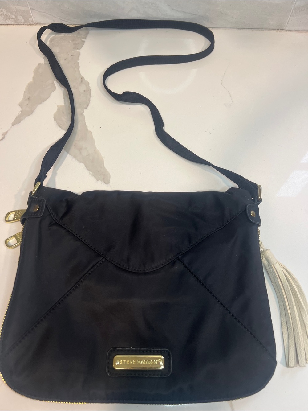 Steve Madden Black Crossbody with Cream Tassel
